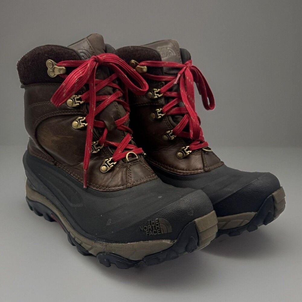 The North Face Chilkat II Luxe Waterproof Winter Boots Men Size 9 Brown Leather